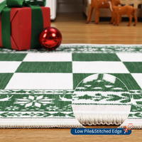 Garvee Green Area Rugs 9x12 Washable Non Slip Checkered Soft Low Pile Christmas Rug for Living Room Bedroom Dining Room