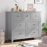 Garvee 7 Chest of Drawer Dresser, Modern and Stylish Dresser, Deep Drawers and Nickel Round Handle, Wood Organizer Dresser with Ample Storage Space for Bedroom, Living Room, Entryway, Gray