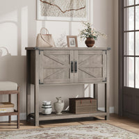 Garvee Farmhouse Console Table with 2-Door, Wood Coffee Bar Cabinet Sofa Table, Entryway Table with 2 Storage Cabinets, Farmhouse Buffet Sideboard for Kitchen, Living Room, Hallway, 32 Inch, Grey