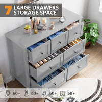 Garvee 7 Chest of Drawer Dresser, Modern and Stylish Dresser, Deep Drawers and Nickel Round Handle, Wood Organizer Dresser with Ample Storage Space for Bedroom, Living Room, Entryway, Gray