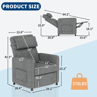 Garvee Power Recliner Chair with Massage & Heat, Adjustable Electric Recliner, Ergonomic Overstuffed Tall Back, Padded Seat, USB Port, Side Pockets, for Home Theater & Living Room, Grey