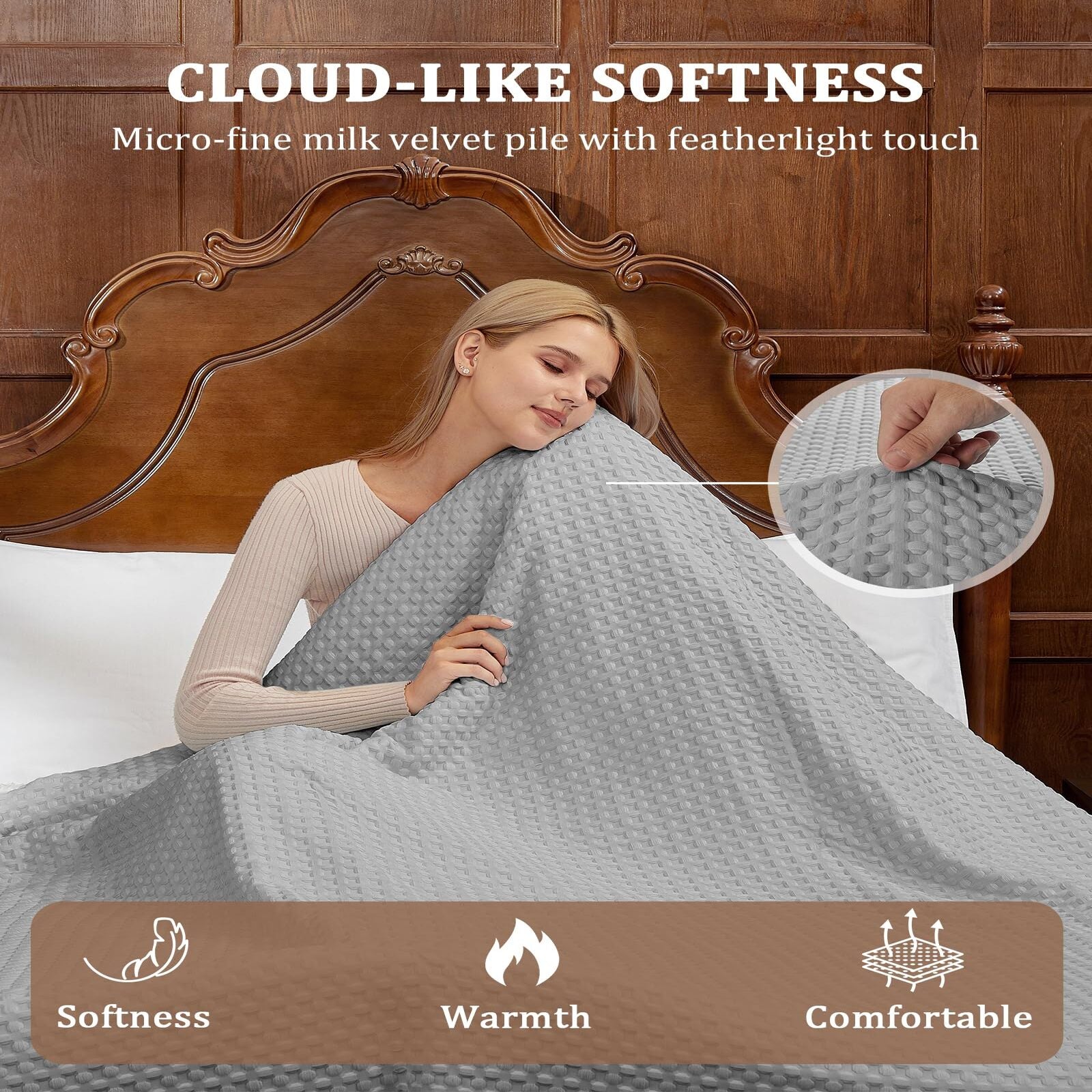 Garvee Heated Blanket Full Size, Waffle Weave Electric Blanket Throw with LCD Controller, Fast Heating, 10 Heat Levels & 1-12H Time Settings, ETL Certified, Machine Washable, Grey, 72" x 84"