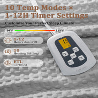 Garvee Heated Blanket Full Size, Waffle Weave Electric Blanket Throw with LCD Controller, Fast Heating, 10 Heat Levels & 1-12H Time Settings, ETL Certified, Machine Washable, Grey, 72" x 84"