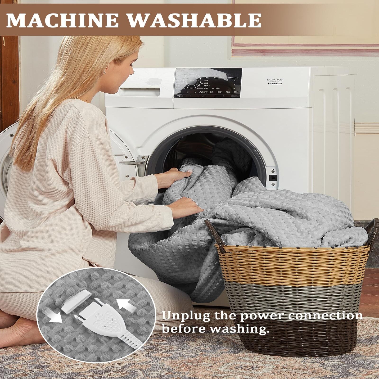 Garvee Heated Blanket Twin Size, Waffle Weave Electric Throw Blanket Fast Heating with LCD Controller, 10 Heat Levels & 1-12H Time Settings Auto Off, ETL Certified, Grey, 62" x 84"