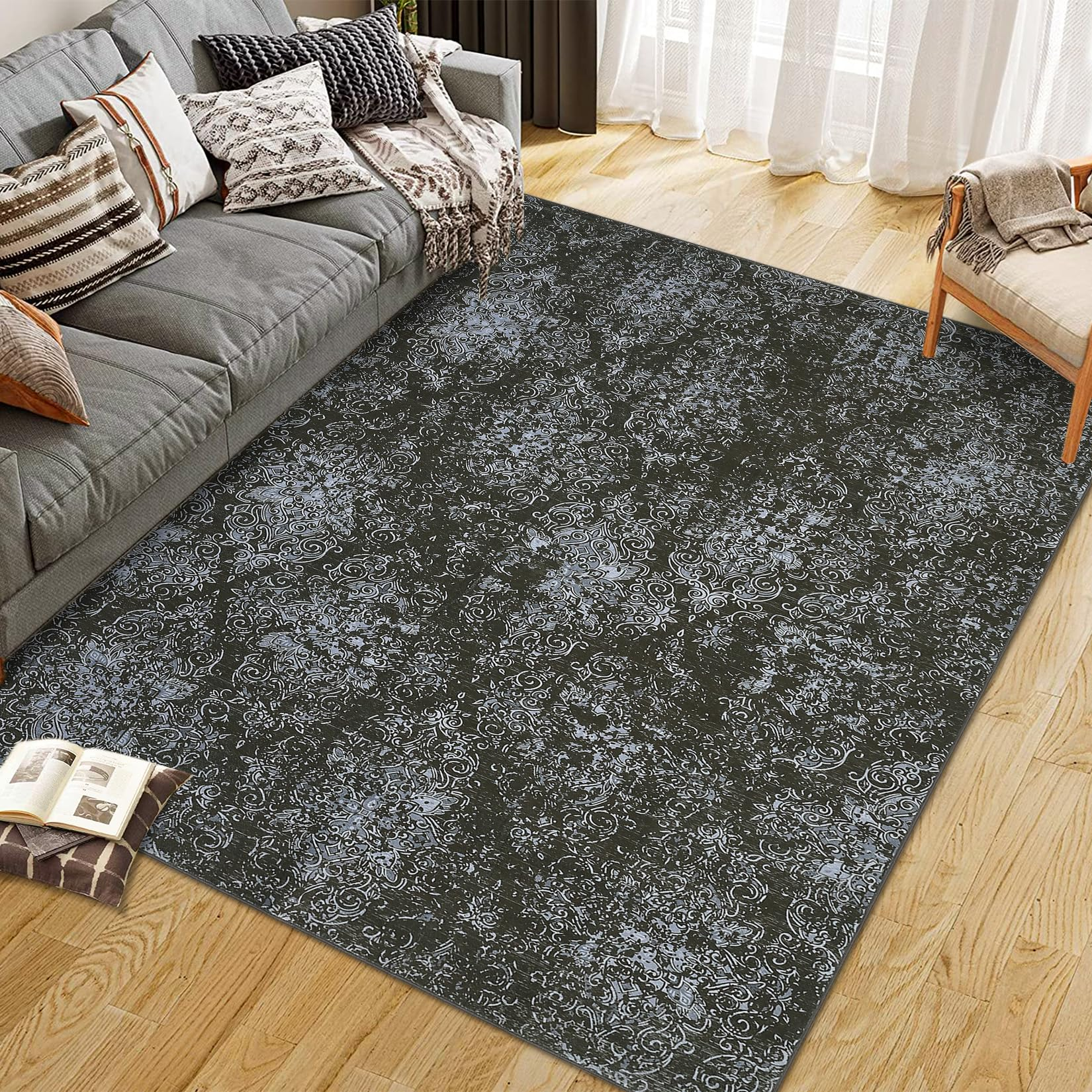 Garvee Machine Washable Area Rugs Lightweight Throw Soft Carpet Boho Botanical Floral Ultra-Thin Indoor Rug