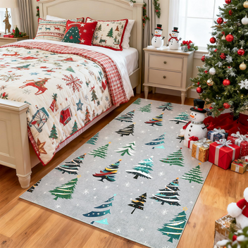 Garvee Christmas Area Rug Grey 8x10 Non-Slip Washable Soft Low Pile Polyester Xmas Tree Motif Living Room Bedroom Dining Room