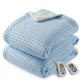 Garvee Heated Blanket King Size with LCD Dual Controller, Waffle Weave Fast Heating Electric Blankets, 10 Heat Levels & 1-12H Time Settings, ETL Certified, Machine Washable, Light Blue, 100" x 90" - Light Blue-Waffle Weave