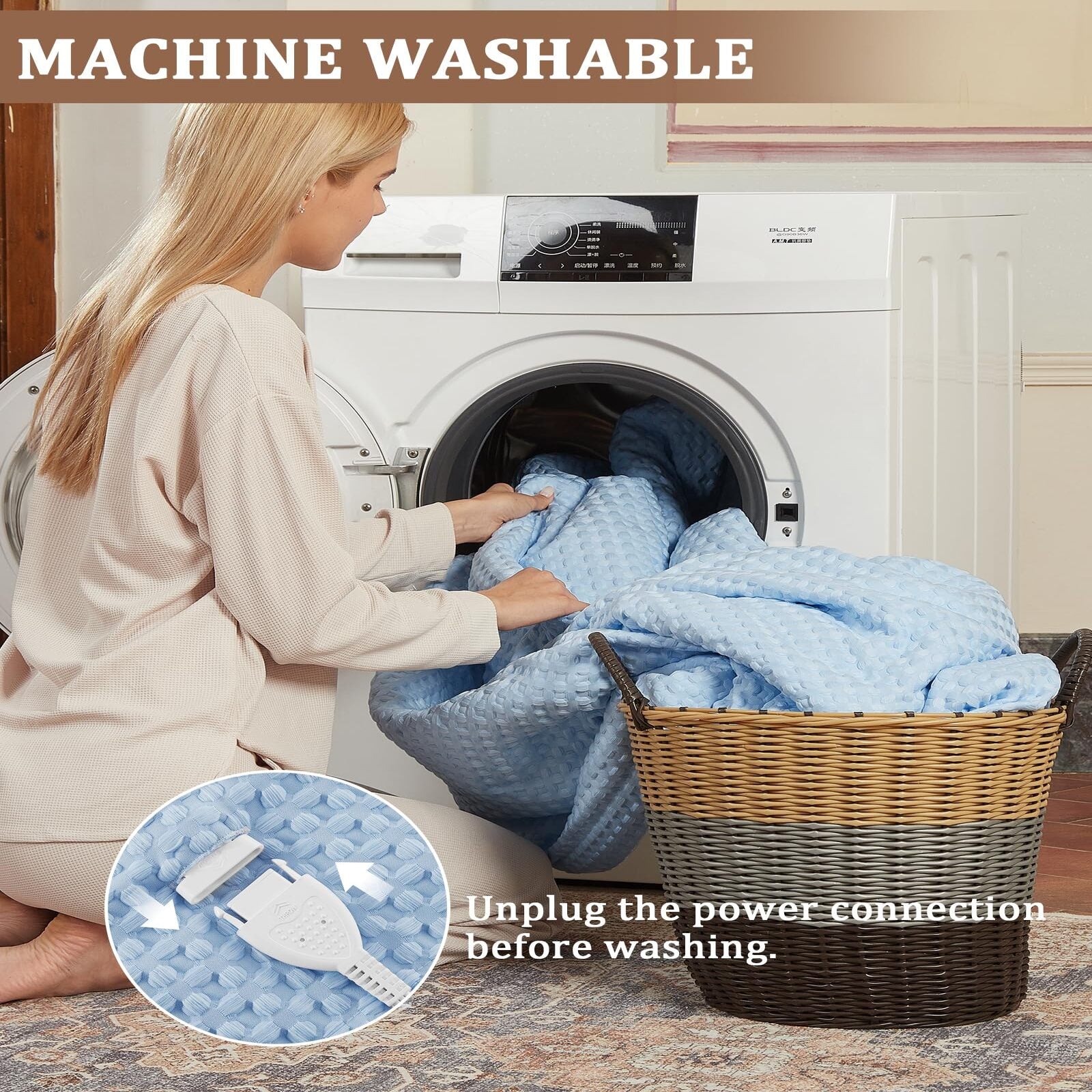 Garvee Heated Blanket King Size with LCD Dual Controller, Waffle Weave Fast Heating Electric Blankets, 10 Heat Levels & 1-12H Time Settings, ETL Certified, Machine Washable, Light Blue, 100" x 90"