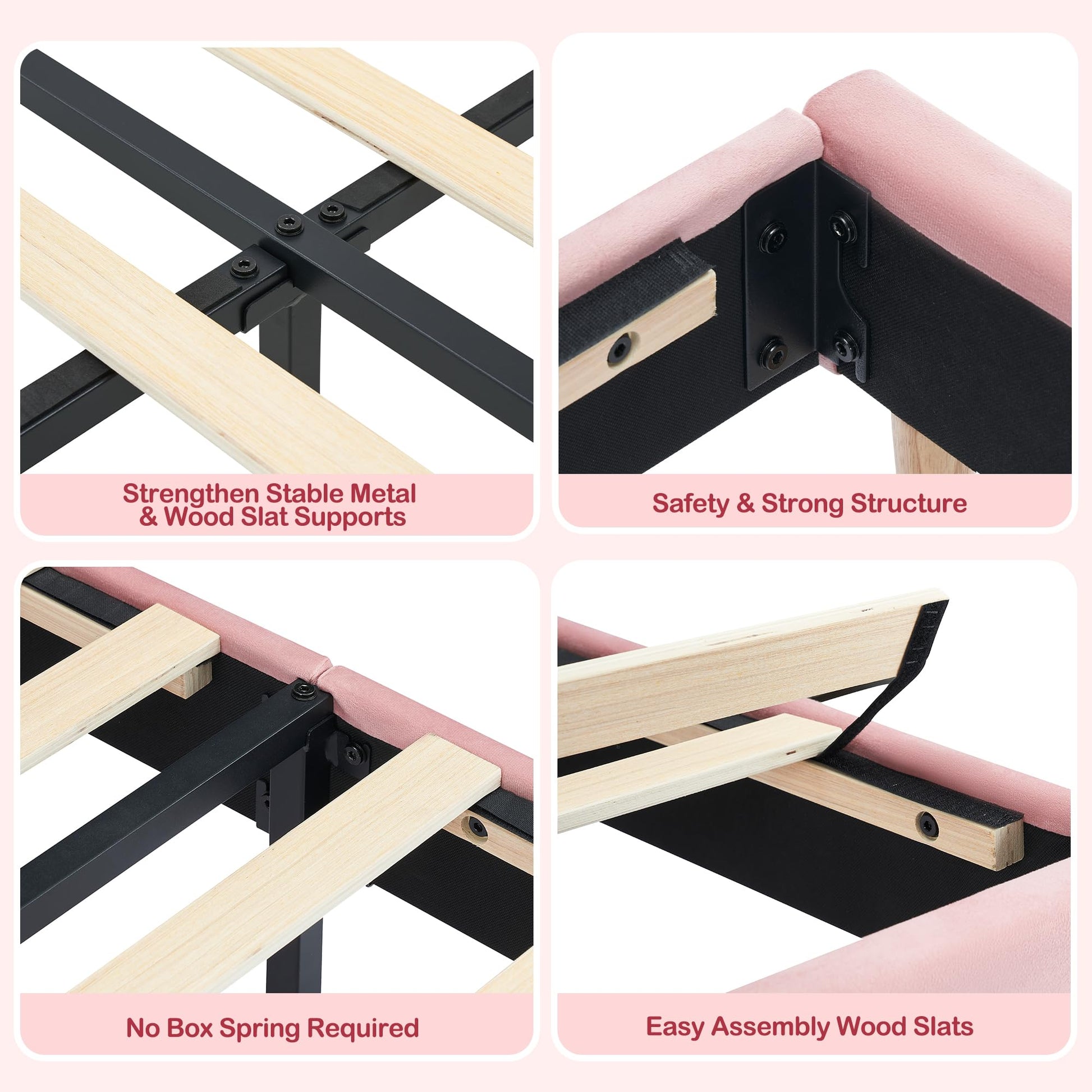 Garvee Twin Bed Frame with Drawer, Velvet Upholstered Platform Bed Frame with Storage Headboard, No Box Spring Needed, Easy Assembly, Noise-Free, Pink