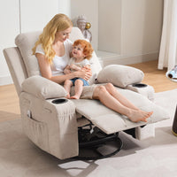 Garvee Swivel Recliner Chair, Oversize Recliners for Elderly with Heat and Massage, Cup Holders, Side Pocket, Single Sofa Seat for Living Room, Beige