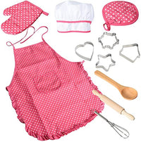 Garvee 11-Piece Kids Chef Pretend Kitchen Playset – Includes Rose Red Apron, Chef Hat, Cooking Mitt & Cookie Cutters – Fun Role Play & Baking Tools for Girls, Ideal Birthday & Christmas Gift (Color: System default_1)