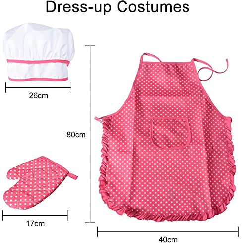 Garvee 11-Piece Kids Chef Pretend Kitchen Playset – Includes Rose Red Apron, Chef Hat, Cooking Mitt & Cookie Cutters – Fun Role Play & Baking Tools for Girls, Ideal Birthday & Christmas Gift (Color: System default_1)