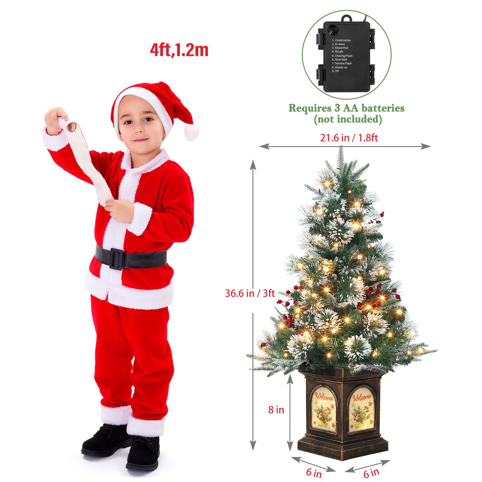 Garvee 3ft Mini Christmas Tree, Premium Snow Flocked Artificial Christmas Tree with 78 Warm White LED Lights, Pre Lit Xmas Pine Tree for Christmas Decoration, Yard, Home, Office
