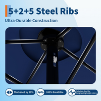 Garvee 15' × 9' Double-Sided Patio Umbrella with Base, 36 Solar LED Lights, Crank Lift & 12 Steel Ribs, Navy Blue