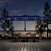 Garvee 15' × 9' Double-Sided Patio Umbrella with Base, 36 Solar LED Lights, Crank Lift & 12 Steel Ribs, Navy Blue