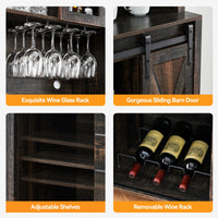 Garvee 70'' Wine Coffee Bar Cabinet with Storage Hutch, Tall Kitchen Pantry Liquor Cabinet with Sliding Barn Doors, Bottle Glasses Rack, Farmhouse Buffet for Home Dining Room, Oak