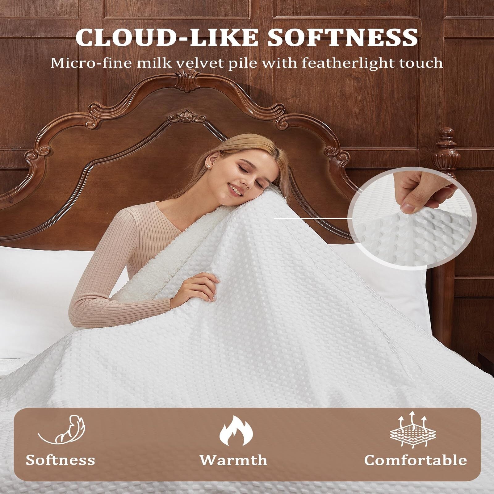 Garvee Heated Blanket Full Size, Waffle Weave Electric Blanket Throw with LCD Controller, Fast Heating, 10 Heat Levels & 1-12H Time Settings, ETL Certified, Machine Washable, Off White, 72" x 84"