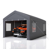 Garvee 10' x 20' Heavy-Duty Carport Canopy, Portable Garage Shelter with 200G Waterproof PE Cover, 0.8mm Steel Frame for Trucks, Boats & SUVs, Gray - Grey