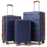 Garvee Luggage Expandable Suitcase 3 Piece Set, Luggage Set of 3 Piece Suitcase with Spinner Wheels, Hardshell Luggage 3 Piece Set(20"/24"/28") - Blue+Brown