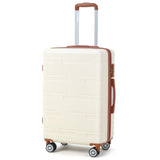 Garvee 24 Inch Expandable Hard Shell Carry On Luggage with Spinner Wheels, Hardside Carry On Suitcase with Tsa Lock, Lightweight Hardshell Suitcase - White+Brown