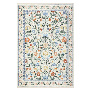 Garvee Floral Washable Rug 4x6, Non-Shedding Indoor Foldable Printed Rug for Bedroom Kitchen, Non-Slip Soft Vintage Throw Low Pile Farmhouse Washable Carpet, Green