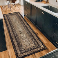 Garvee 2' × 10' Woven Border Runner Rug, Soft Washable Low-Pile Polyester Carpet with Non-Slip Backing for Hallway, Kitchen and Entryway, Black/Beige