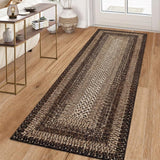 Garvee 2' × 6' Woven Border Runner Rug, Soft Washable Low-Pile Polyester Carpet with Non-Slip Backing for Hallway, Kitchen and Entryway, Black/Beige - Black/Beige