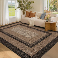 Garvee 8' × 10' Woven Border Area Rug, Washable Polyester Carpet with Non-Slip Backing for Living Room, Bedroom and Dining Room, Black/Beige