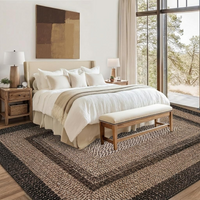 Garvee 8' × 10' Woven Border Area Rug, Washable Polyester Carpet with Non-Slip Backing for Living Room, Bedroom and Dining Room, Black/Beige
