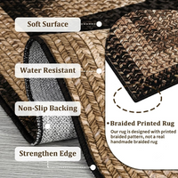 Garvee 2' × 10' Woven Border Runner Rug, Soft Washable Low-Pile Polyester Carpet with Non-Slip Backing for Hallway, Kitchen and Entryway, Black/Beige