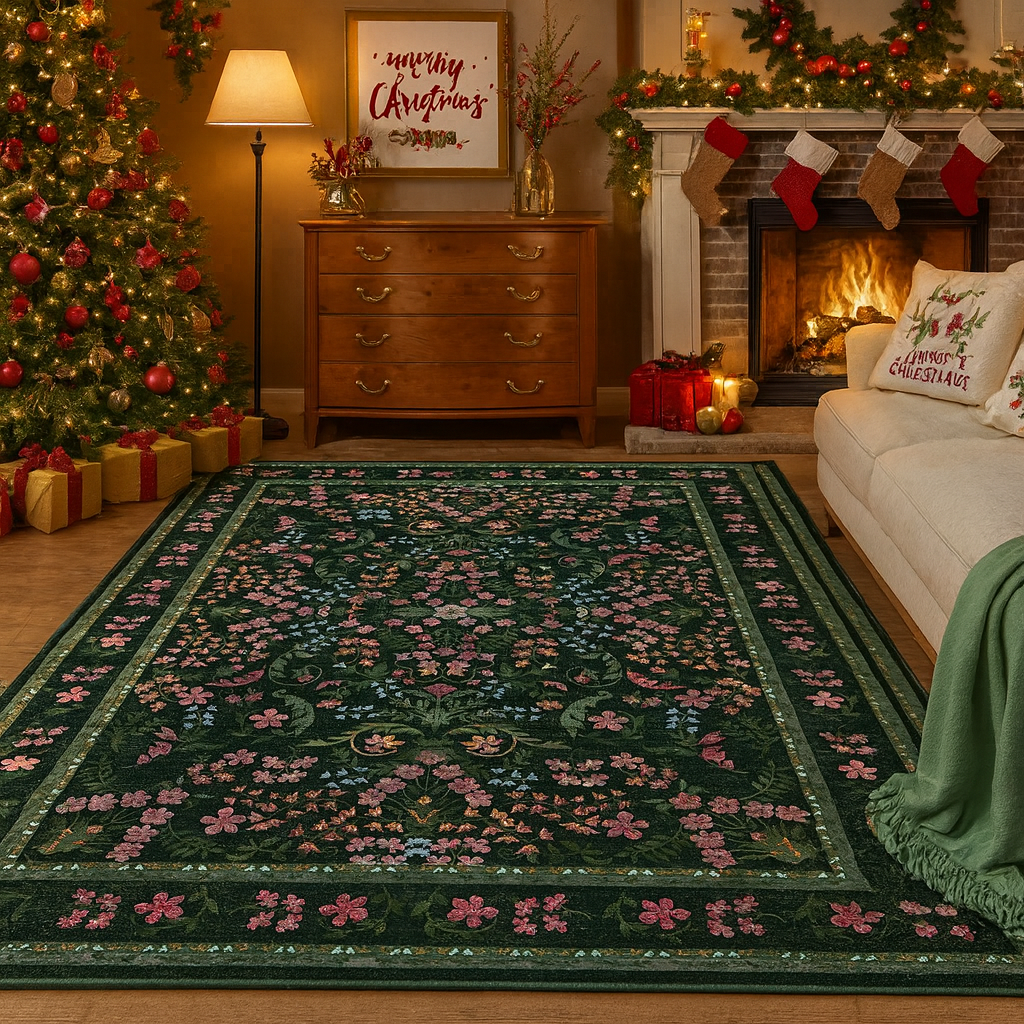 Garvee Washable Area Rug 9x12 Boho Floral Soft Non Slip Low Pile Carpet Green for Living Room Bedroom Dining Room Nursery Hallway