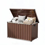 Garvee 200 Gallon Metal Deck Box, Waterproof Outdoor Storage Box with Soft-Close Lid, Wheels & Side Handles for Patio Cushions, Garden Tools & Pool Supplies, Brown - Brown