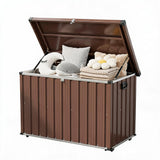 Garvee 120 Gallon Metal Deck Box, Waterproof Outdoor Storage Box with Soft-Close Lid, Wheels & Side Handles for Patio Cushions, Garden Tools & Pool Supplies, Brown - Brown