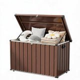 Garvee 150 Gallon Metal Deck Box, Waterproof Outdoor Storage Box with Soft-Close Lid, Wheels & Side Handles for Patio Cushions, Garden Tools & Pool Supplies, Brown - Brown