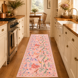 Garvee 2' × 6' Washable Runner Rug, Floral Birds Low-Pile Non-Slip Foldable Rug for Kitchen, Hallway, Entryway & Laundry Room, Pink - Pink