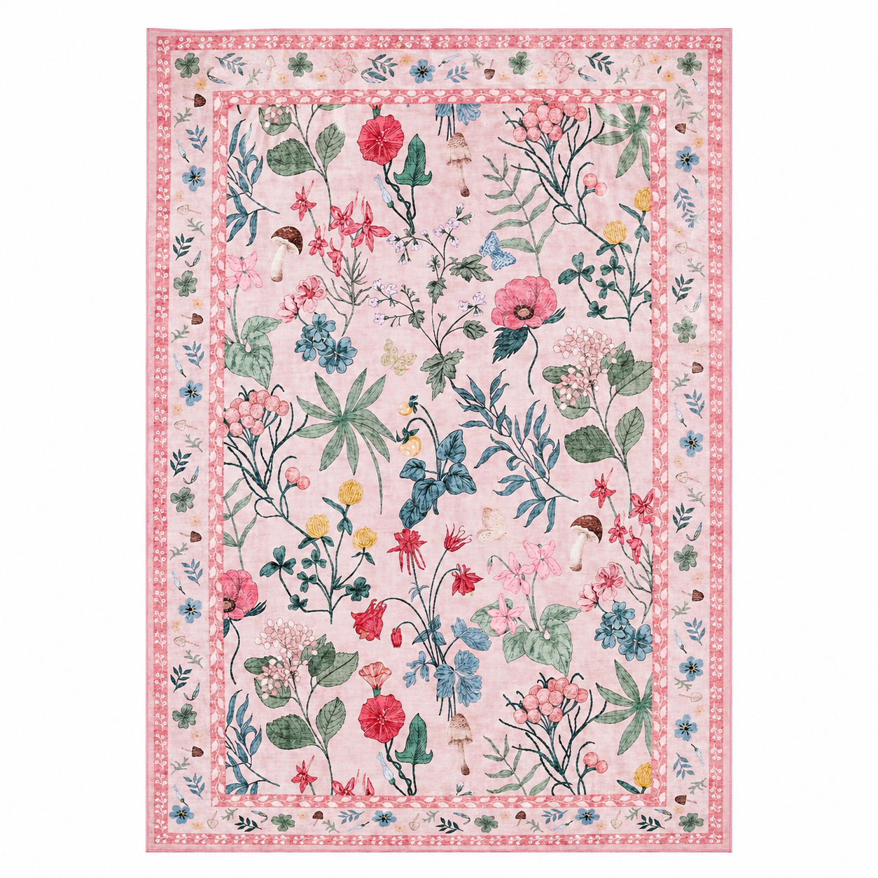 Garvee 9x12 Washable Floral Area Rug, Non-Slip Low Pile Rug, Stain Resistance Carpet for Living Room, Bedroom, Dining Room, Pink