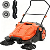 Garvee 25.6-Inch Manual Push Floor Sweeper with 5-Gallon Debris Bin, Dual Side Brushes & Adjustable Folding Handle for Garage, Driveway, Patio and Sidewalk, Orange - Orange