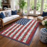 Garvee 5' × 7' 4th of July Patriotic Floral Rug, Navy/Red/White American Flag Washable Area Rug - Navy/Red/White