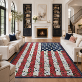 Garvee 8' × 10' 4th of July Patriotic Floral Rug, Navy/Red/White American Flag Washable Area Rug - Navy/Red/White
