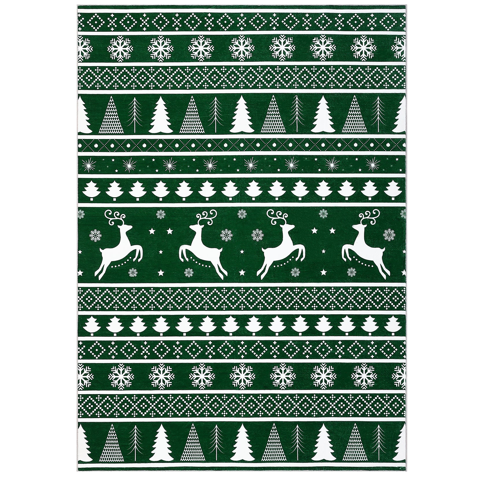 Garvee Christmas Area Rug 4x6 Rug Washable Rug Xmas Tree Deer Holiday Decor Modern Small Rug Artistic Entryway Rug Non Slip Carpet Soft Low Pile Accent Rugs for Nursery Living Room 4'x6' Green