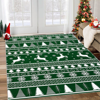 Garvee Washable Area Rug 5x7 Rug for Living Room Christmas Rug Non Slip Xmas Deer Tree Green Rug for Bedroom Aesthetic Soft Low Pile Carpet Stain Resistant Carpet for Dining Room 5'x7' Green