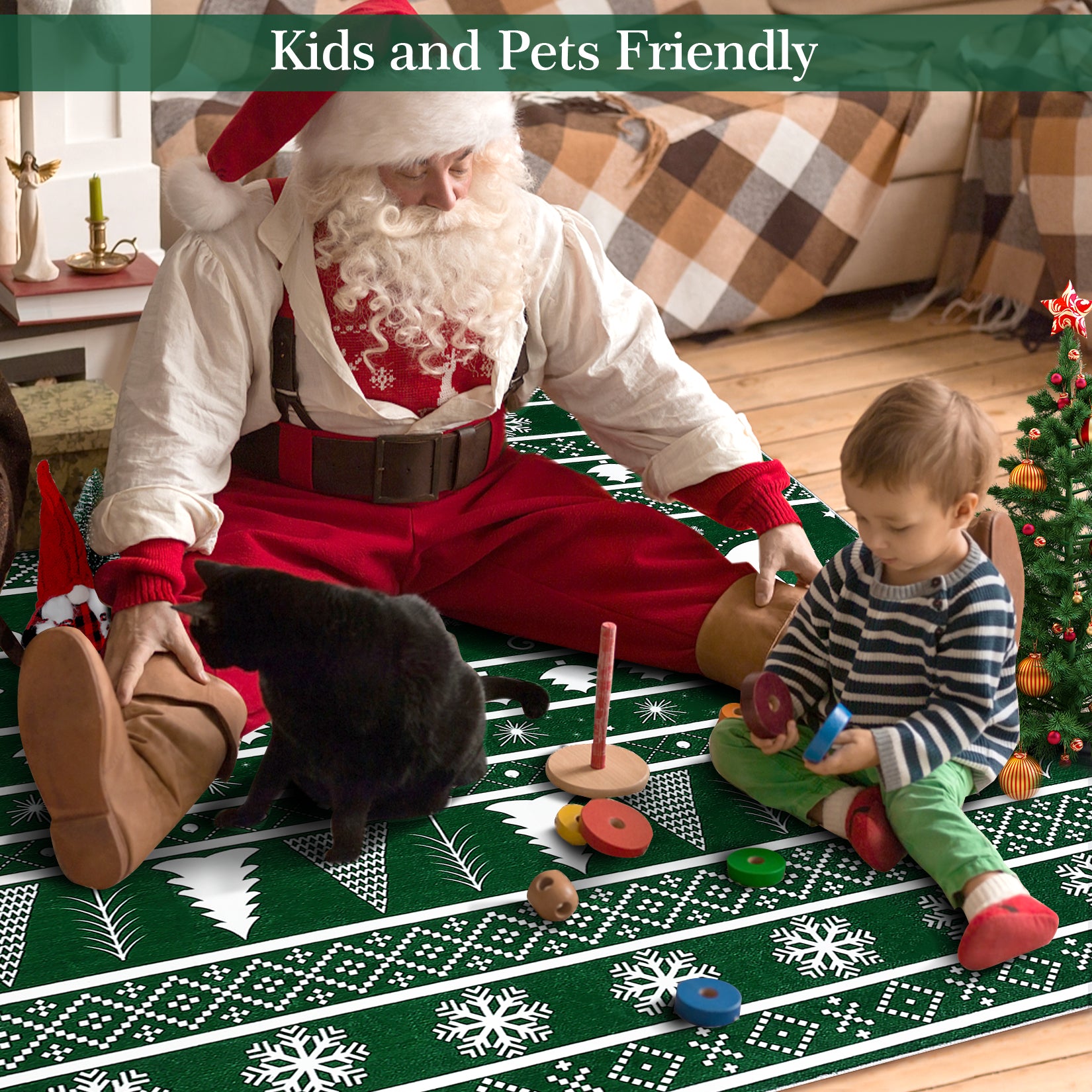 Garvee Christmas Area Rug 6x9 Rug for Living Room Machine Washable Rug Modern Deer Snowflake Green Rug for Bedroom Non Slip Carpet Stain Resistant Large Rug for Dining Room Classroom 6'x9' Green