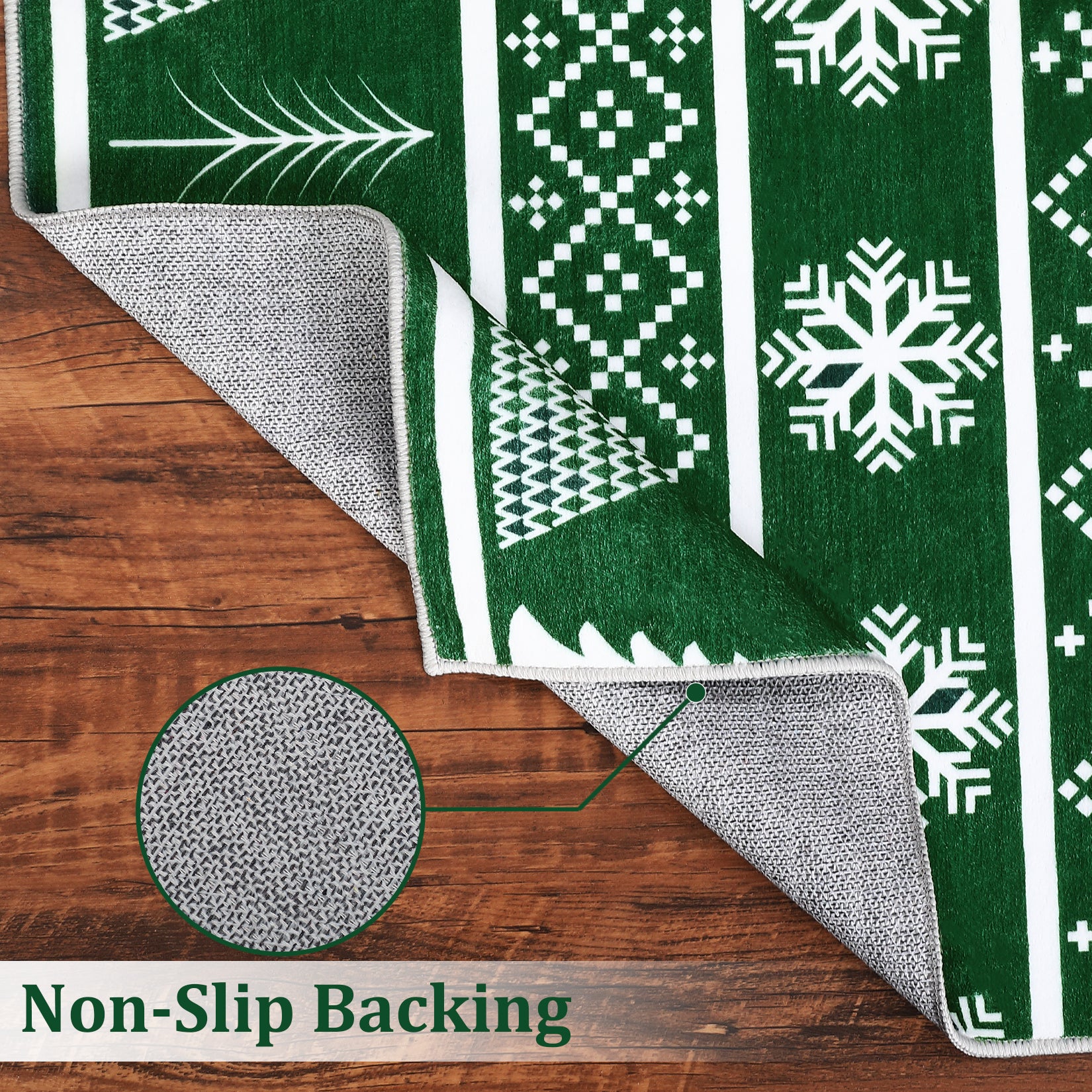 Garvee Christmas Runner Rug 2x8 Green Hallway Rug Xmas Runner Kitchen Rug Washable Rug Non Slip Carpet Holiday Decor Deer & Tree Soft Rug for Bedroom Bathroom Laundry Living Room