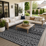 Garvee Outdoor Black & White 6x9 Rug, Waterproof Patio Rug Mat Geometric Rug Plastic Straw Outside Rug for RV Camping Picnic Reversible Rug Modern Clearance for Deck, Beach - Black & White