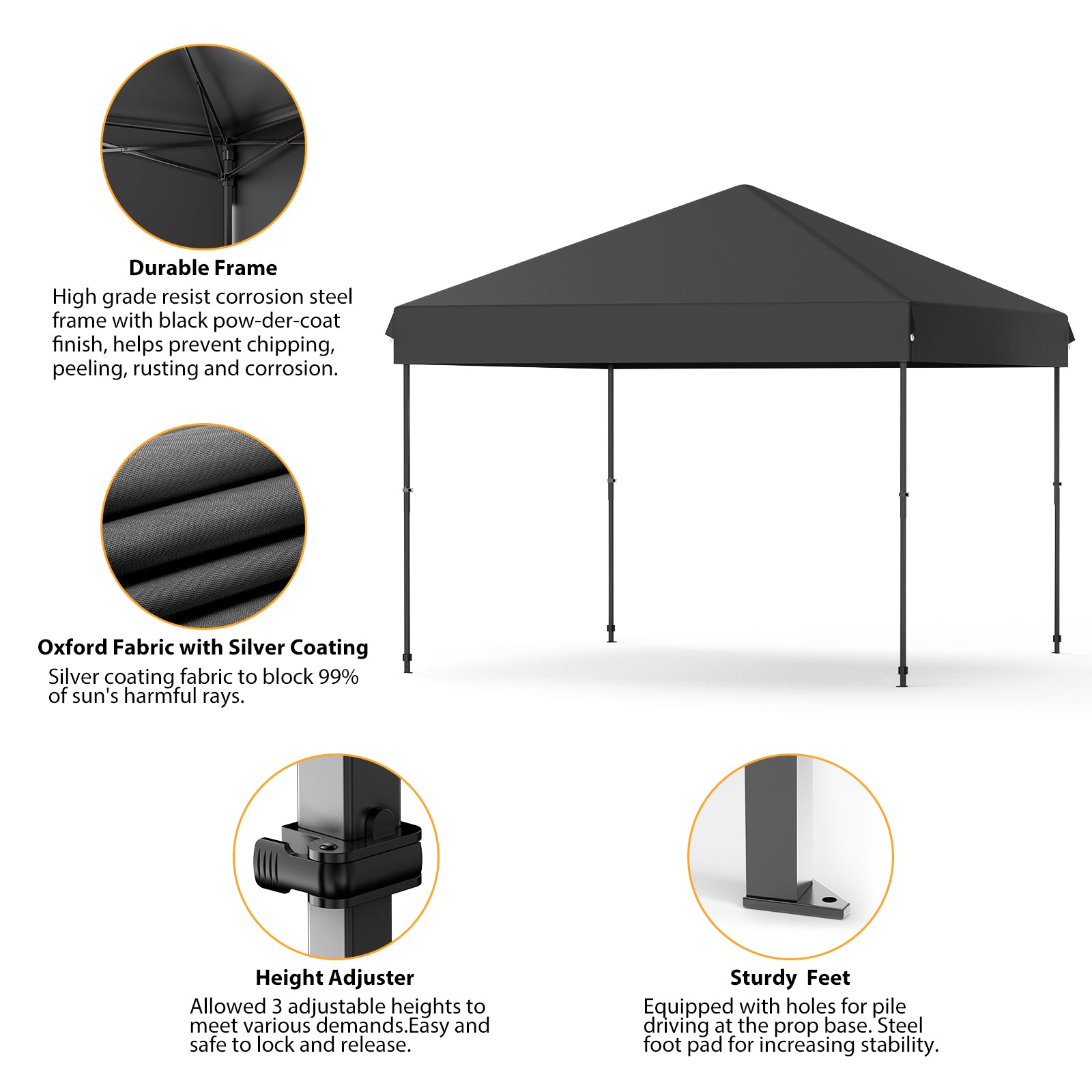 Garvee 10' x 10' Pop Up Canopy Tent, Waterproof UPF50+ Instant Shelter with Roller Bag, Sandbags, Stakes & Ropes for Market, Camping, Party & Patio