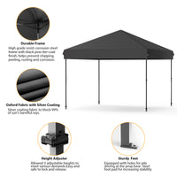Garvee 10' x 10' Pop Up Canopy Tent, Waterproof UPF50+ Instant Shelter with Roller Bag, Sandbags, Stakes & Ropes for Market, Camping, Party & Patio