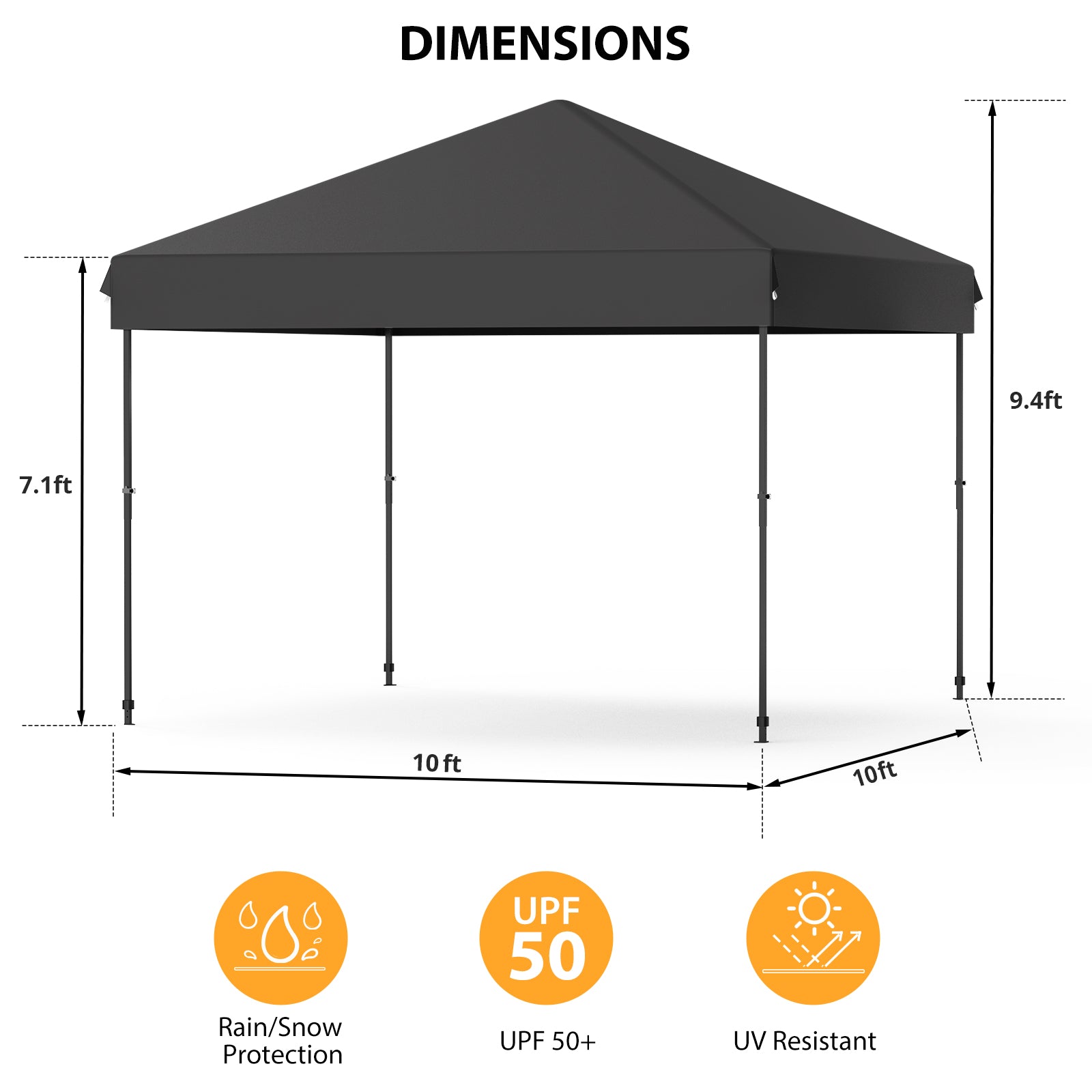 Garvee 10' x 10' Pop Up Canopy Tent, Waterproof UPF50+ Instant Shelter with Roller Bag, Sandbags, Stakes & Ropes for Market, Camping, Party & Patio