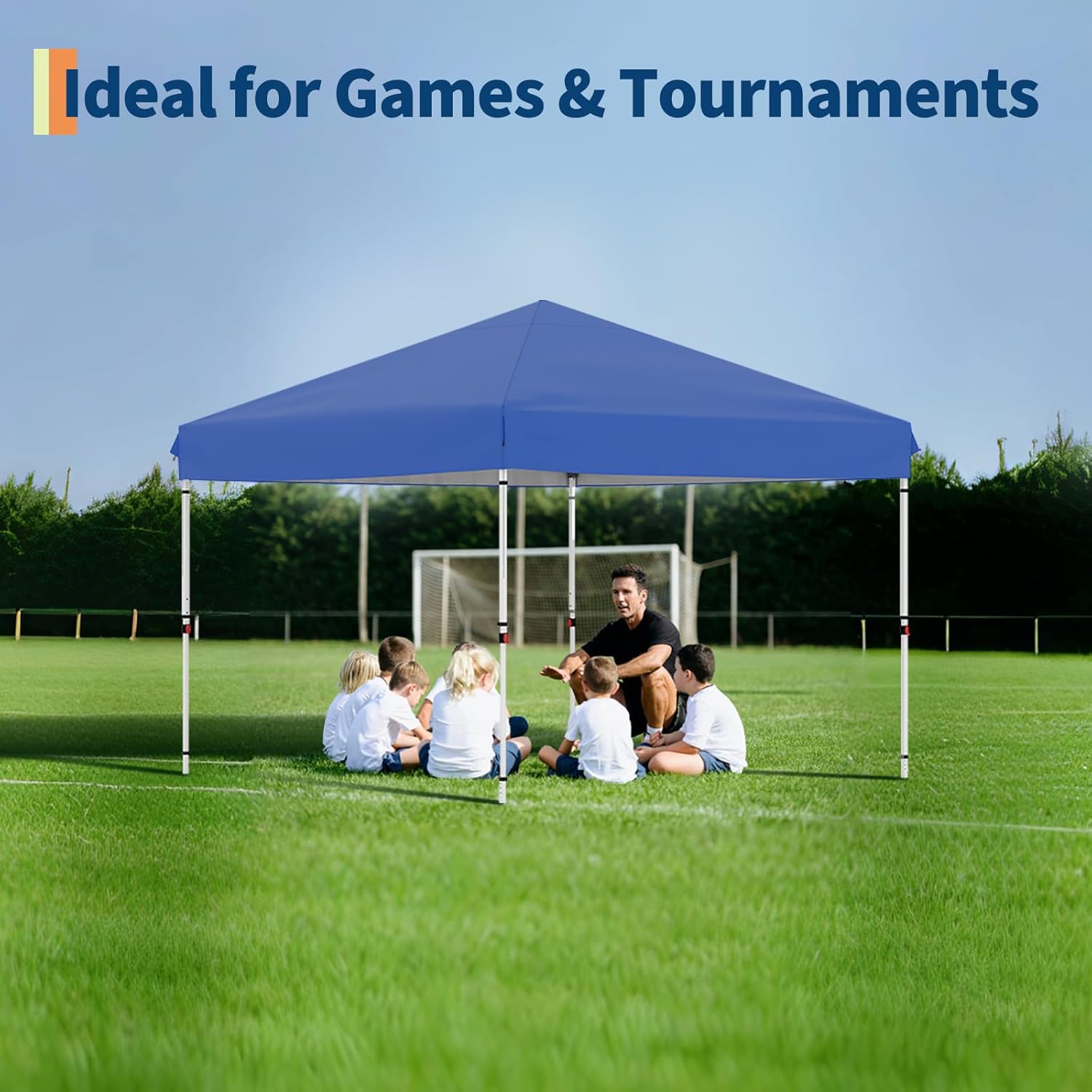 Garvee 10'x10'Pop Up Canopy Tent with 4Pcs Sidewalls, Portable Instant Commercial Canopy with 4 Stakes, 4 Ropes, 4 Sandbags for Farmers' Market, Patio, Outdoor, Camping, Blue