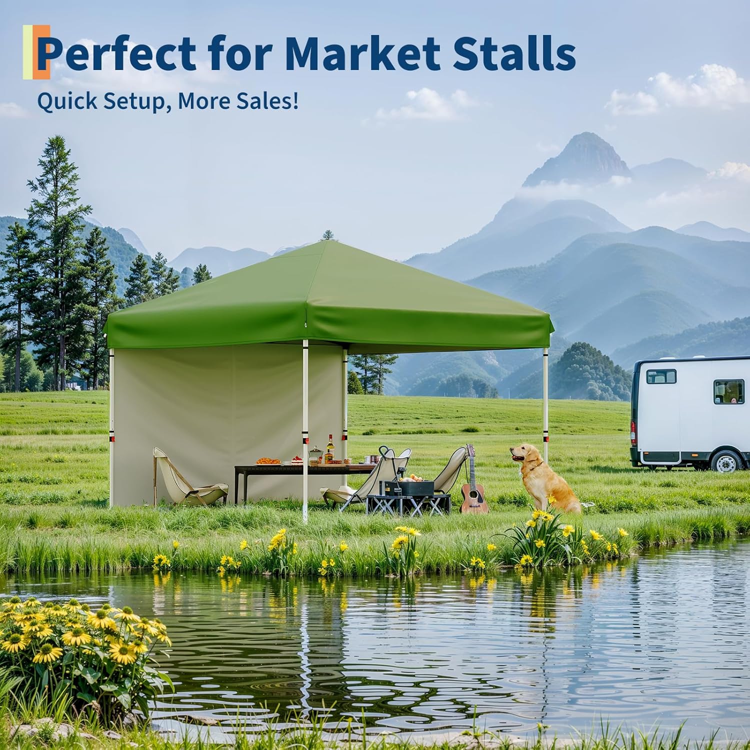 Garvee 10'x10' Pop Up Canopy with 4 Sidewalls Easy Up Camping Tent with One Button Push Setup - 1 Roller Bag, 3 Adjustable Height, 4 Weight Bags for Deck, Garden, Sports, Beach, Party, Green