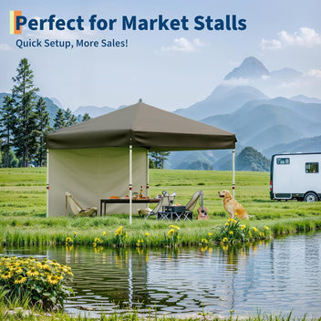 Garvee 10'x10' Pop Up Canopy, Heavy Duty Tents for Parties, One Person Set Up Event Tent, Brown